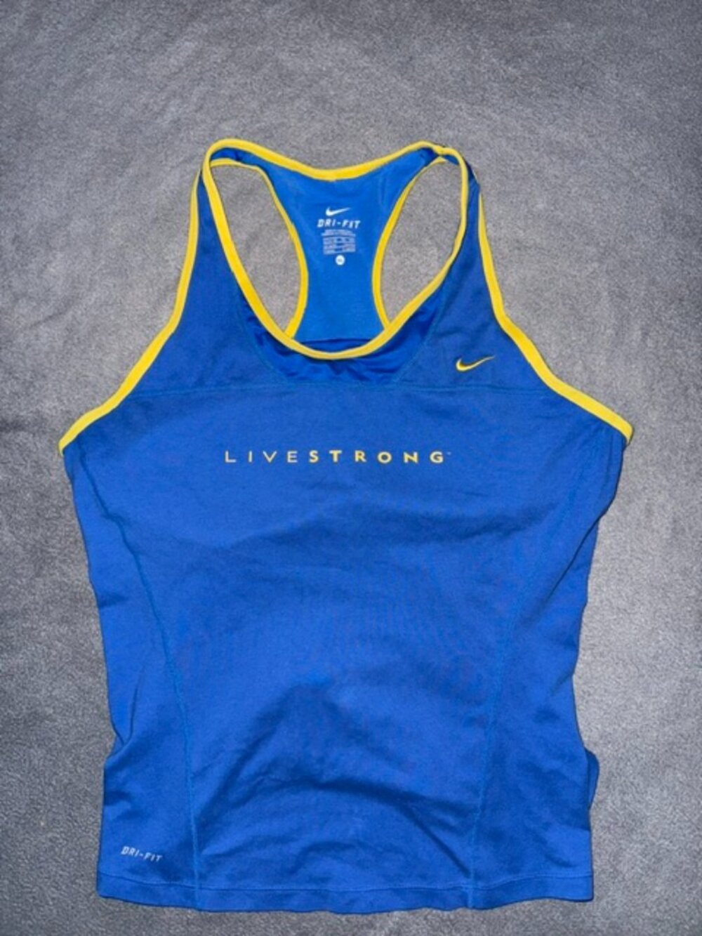 Nike Dri-FIT Livestrong Womens Racerback XL Tank Blue Yellow Built-In Bra